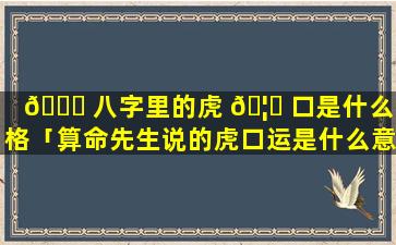 🐕 八字里的虎 🦟 口是什么命格「算命先生说的虎口运是什么意思」